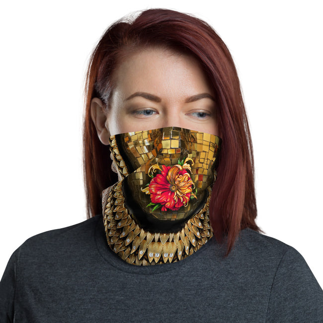 Golden Print Floral Neck Gaiter, Unisex Face Mask For Protection, Neck Tube/Face Cover, PF - 1091
