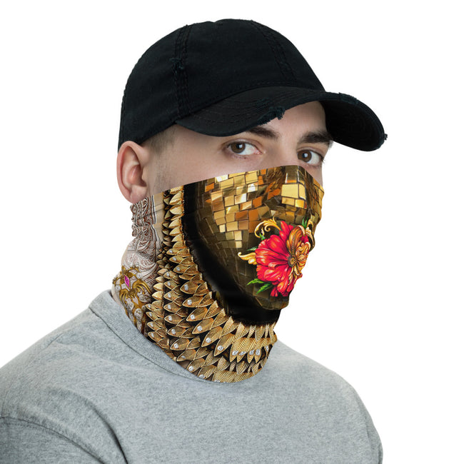 Golden Print Floral Neck Gaiter, Unisex Face Mask For Protection, Neck Tube/Face Cover, PF - 1091