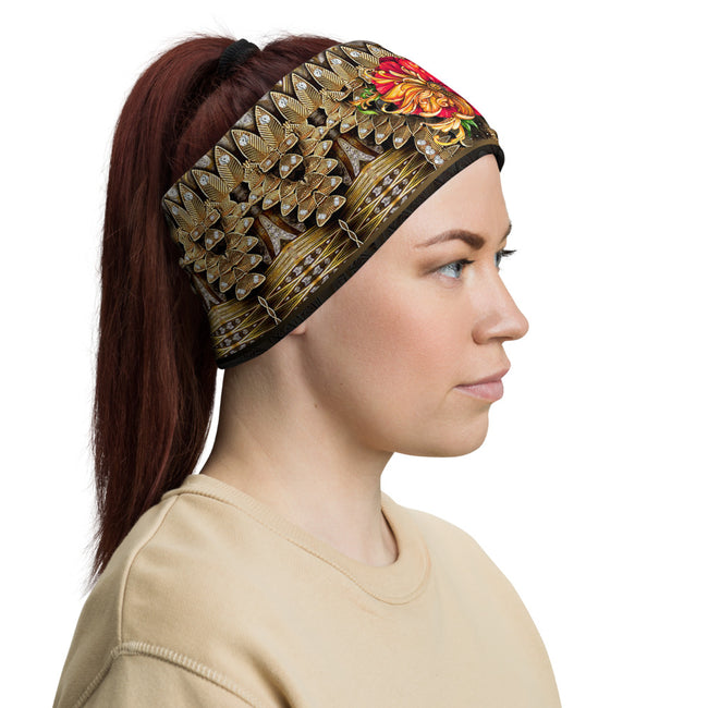 Golden Print Floral Neck Gaiter, Unisex Face Mask For Protection, Neck Tube/Face Cover, PF - 1091