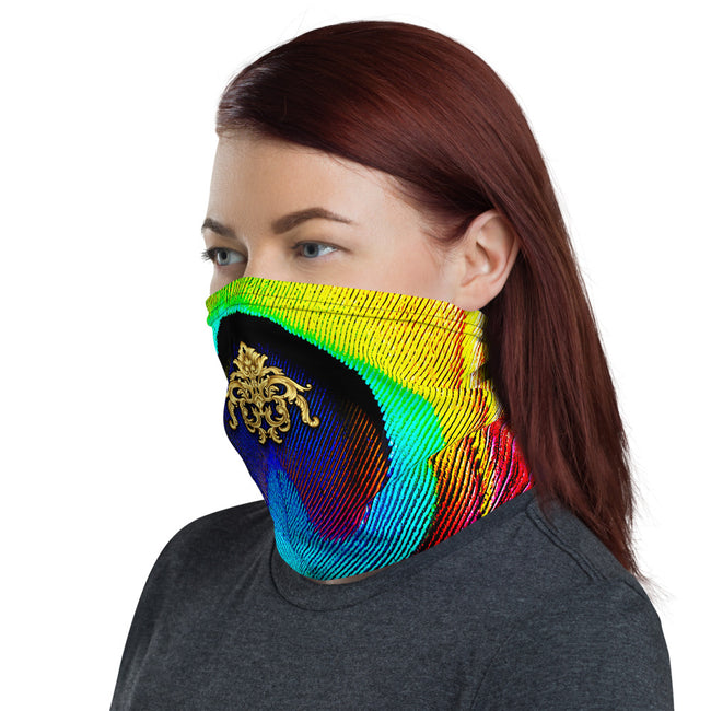Peacock Feather Printed Neck Gaiter, Reusable Face Mask, Fabric Face Cover/Neck Tube, PF - 11138