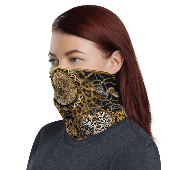 Golden Shield Printed Neck Gaiter, Animal Print Face Mask, Headband, Face Cover, Unisex Neck Tube, PF - 11152