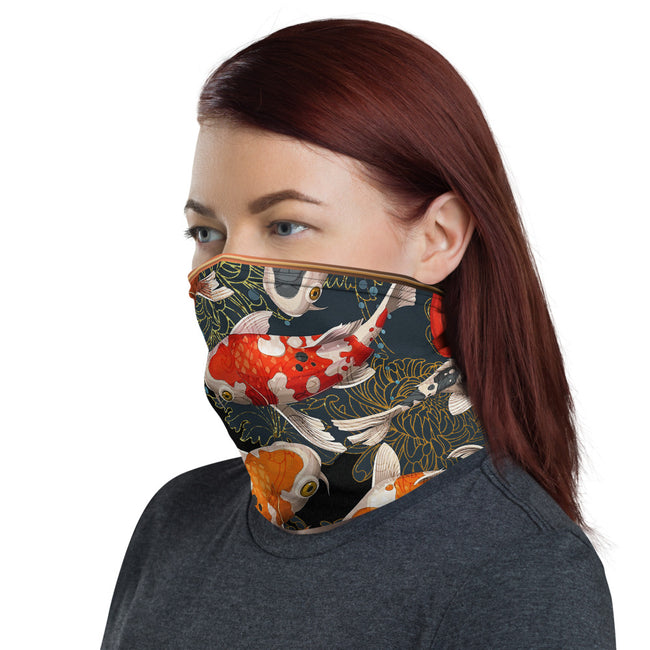 Japanese Koi Fish Print Neck Gaiter, Fabric Face Mask Neck Tube, PF - 11154