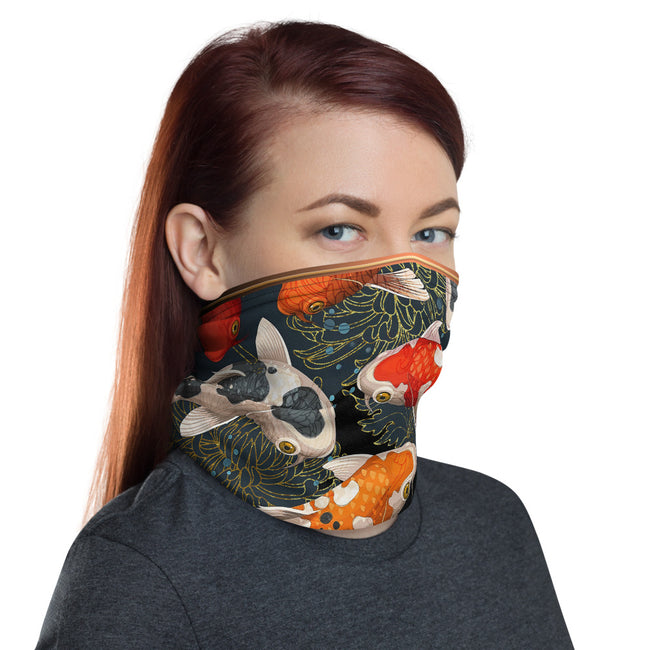 Japanese Koi Fish Print Neck Gaiter, Fabric Face Mask Neck Tube, PF - 11154