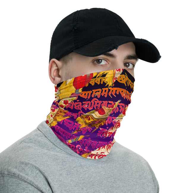 Indian Calligraphy Print Neck Gaiter (2 Colors), Fabric Face Mask Neck Tube, PF - 11167