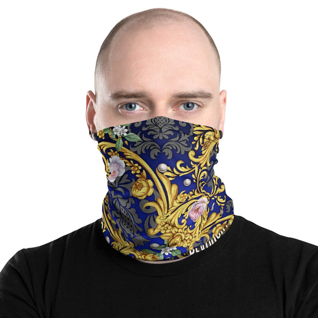 Baroque Ornate Blue Neck Gaiter, Reusable Face Mask, Cloth Face Cover/Neck Tube, PF - 11175