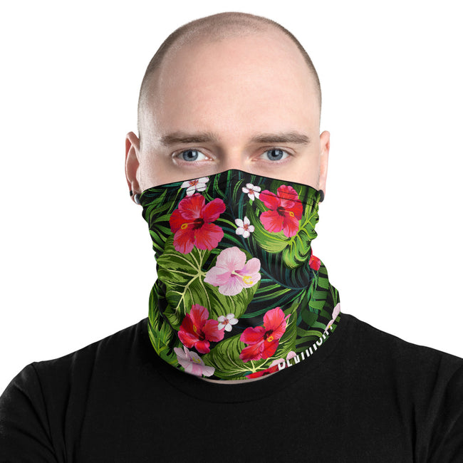 Tropical Floral Print Neck Gaiter, Washable Face Mask For Protection, Fabric Face Cover/ Neck Tube, PF - 11176