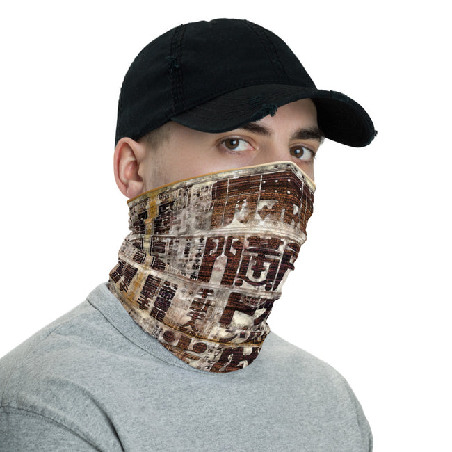 Japanese Newspaper Print Neck Gaiter, Antique Print Face Mask, Cloth Face Cover/Neck Tube, PF - 11193