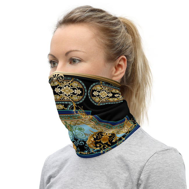 Decorative Blue Baroque Neck Gaiter, Unisex Face Mask, Bandanna/Neck Tube, PF - 11216