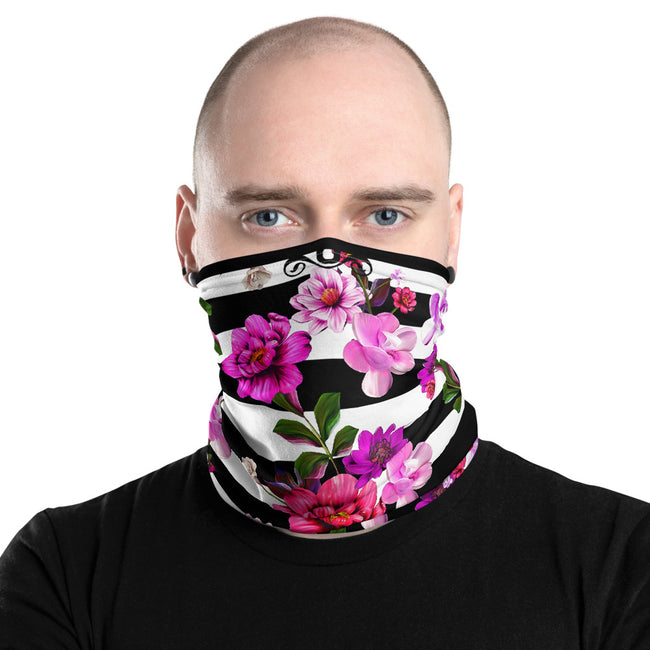 Sailor Stripes Neck Gaiter, Pink Floral Face Mask Neck Tube, PF - 11238