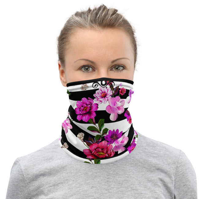 Sailor Stripes Neck Gaiter, Pink Floral Face Mask Neck Tube, PF - 11238