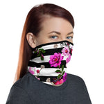 Sailor Stripes Neck Gaiter, Pink Floral Face Mask Neck Tube, PF - 11238