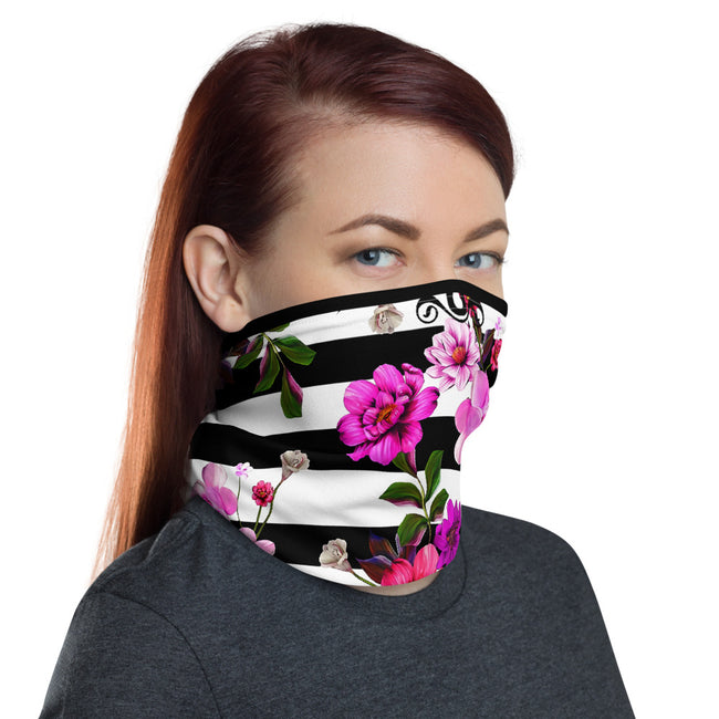 Sailor Stripes Neck Gaiter, Pink Floral Face Mask Neck Tube, PF - 11238