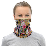 Black And White Stripes Neck Gaiter, Ornate Floral Face Mask, Fabric Face Cover/Neck Tube, PF - 11250