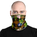 Brown Checks Floral Neck Gaiter, Fabric Face Mask Neck Tube, PF - 11256