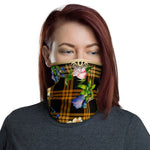 Brown Checks Floral Neck Gaiter, Fabric Face Mask Neck Tube, PF - 11256