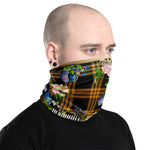 Brown Checks Floral Neck Gaiter, Fabric Face Mask Neck Tube, PF - 11256
