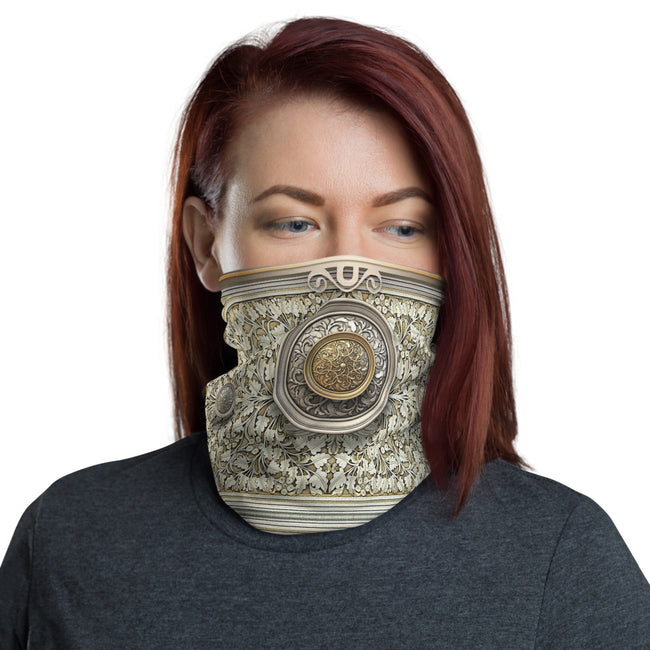 Baroque Decorative Shield Print Neck Gaiter, Reusable Face Mask, Fabric Face Cover/Neck Tube, PF - 11282