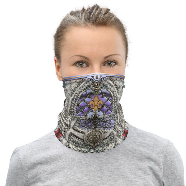 Italian Pearl Embroidery Printed Neck Gaiter, Decorative Pearls Face Mask, PF - 11361