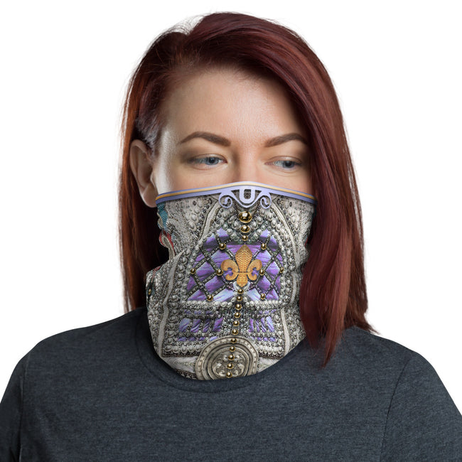 Italian Pearl Embroidery Printed Neck Gaiter, Decorative Pearls Face Mask, PF - 11361