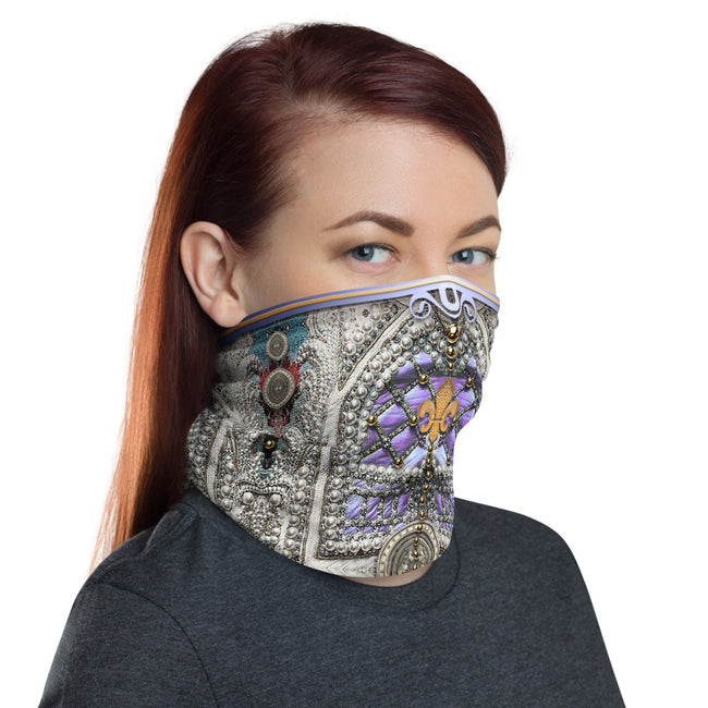 Italian Pearl Embroidery Printed Neck Gaiter, Decorative Pearls Face Mask, PF - 11361