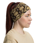 Luxury Zardouzi From India Printed Neck Gaiter, Gold Embroidery Print Mask, PF - 11362