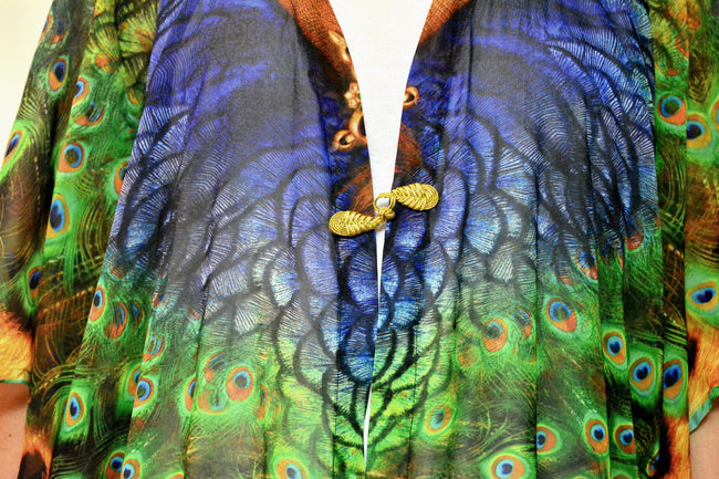 NATURE MORTE Cheetah Peacock Devarshy Short Georgette Kimono Jacket