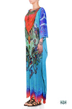 Devarshy Digital print Aqua Paisley Design Long Embellished Kaftan Gown - Paisley Aqua , Apparel - DEVARSHY, DEVARSHY
 - 2