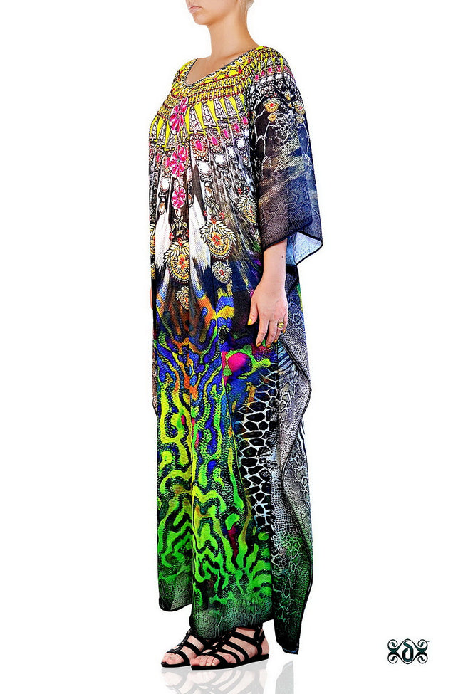 Devarshy Digital Print SBD Classic Long Embellished Animal print Kaftan Dress - 002A , Apparel - DEVARSHY, DEVARSHY
 - 2