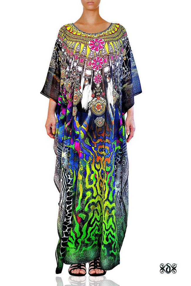Devarshy Digital Print SBD Classic Long Embellished Animal print Kaftan Dress - 002A , Apparel - DEVARSHY, DEVARSHY
 - 1