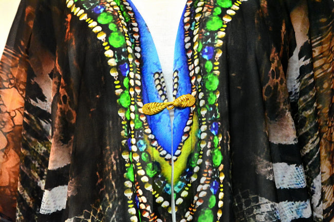 NATURE MORTE Colorful Snakeskin Devarshy Short Georgette Kimono Jacket - 003A
