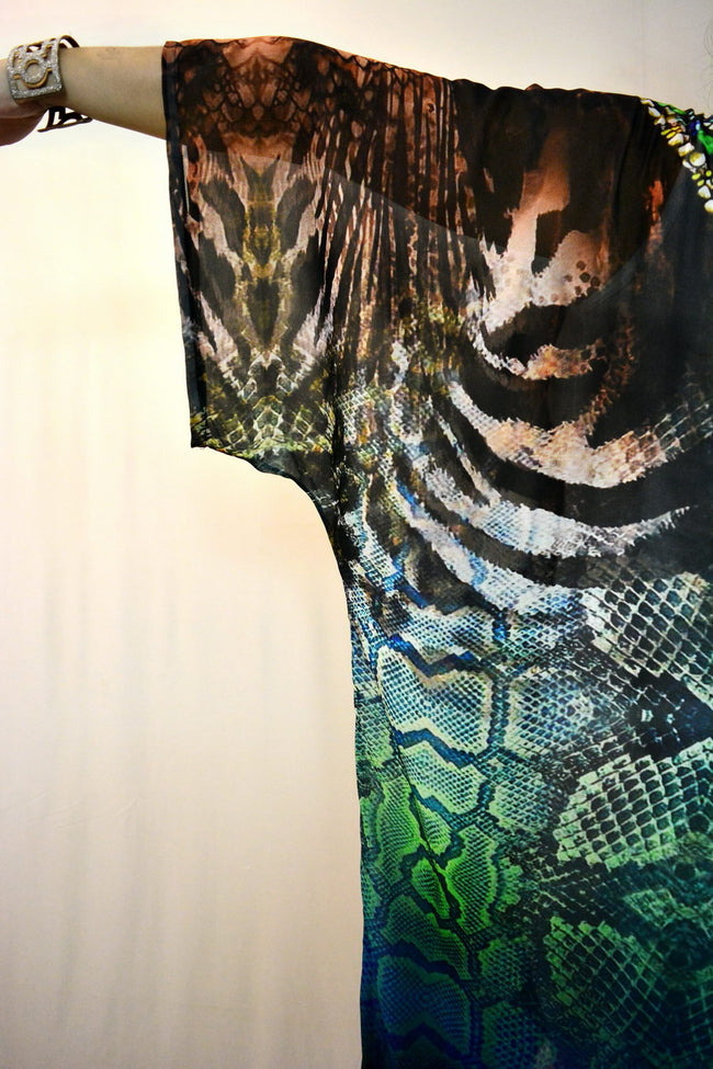 NATURE MORTE Colorful Snakeskin Devarshy Short Georgette Kimono Jacket - 003A
