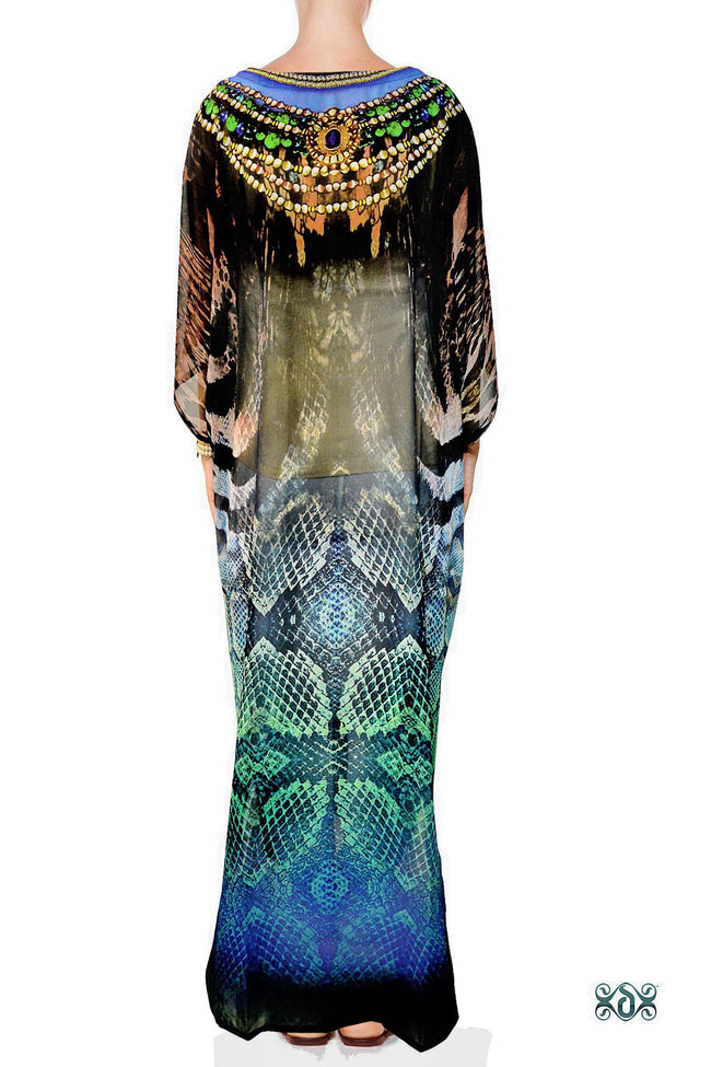 NATURE MORTE Exotic Snake Prints Devarshy Long Georgette Kimono Jacket - 003A