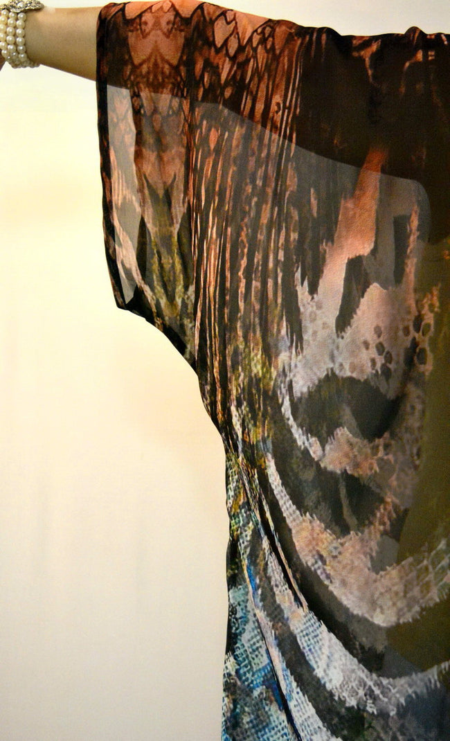 NATURE MORTE Exotic Snake Prints Devarshy Long Georgette Kimono Jacket - 003A