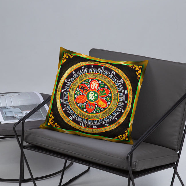Devarshy NIRVANA ACHIEVED Tibetan Thangka Printed Square Throw Pillow PF - 109C2