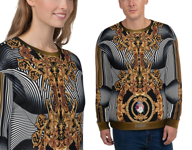 Golden Baroque Optical Illusion Stripes Unisex Sweatshirt, PF - 0006