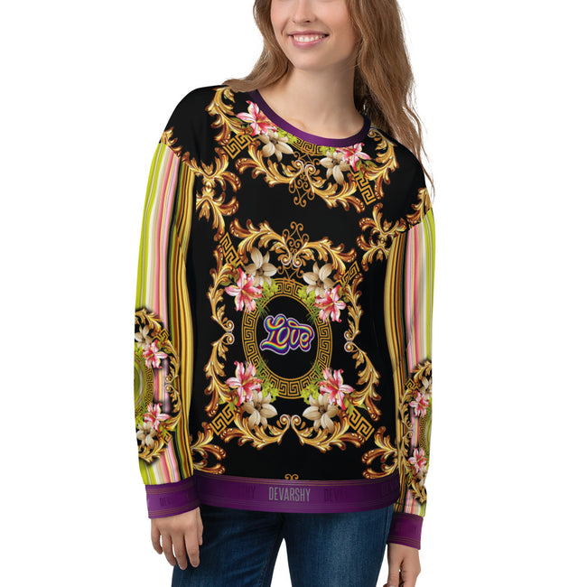 Unisex Sweatshirt For Lounge Wear, Baroque Florals Sweatshirt, PF - 0055
