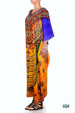 Devarshy Designer Majestic Decorative Long Embellished Kaftan Gown - Yellow Purple , Apparel - DEVARSHY, DEVARSHY
 - 2