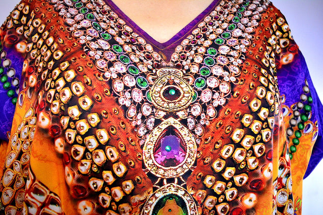 Devarshy Designer Majestic Decorative Long Embellished Kaftan Gown - Yellow Purple , Apparel - DEVARSHY, DEVARSHY
 - 4