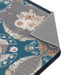 Teal Floral Print Area Rug Chenille Carpet Baroque Rug Available in 3 sizes | D20005