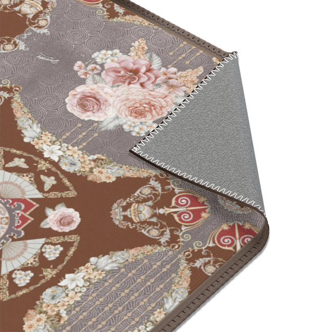 Brown Baroque Floral Print Area Rug, Available in 3 sizes | D20008