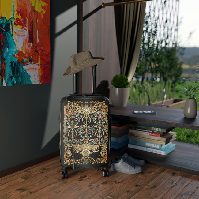 Vienna Baroque Suitcase 3 Sizes Carry-on Suitcase Golden Decorative Luggage Black hard Shell Suitcase  | 1005E