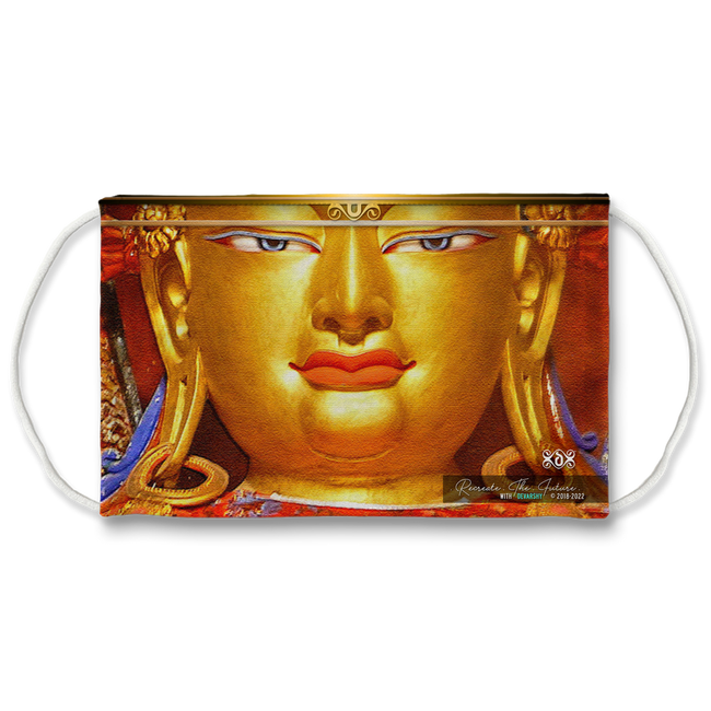 Tibetan Golden Buddha Face Mask With Filter And Nose Wires - 11204