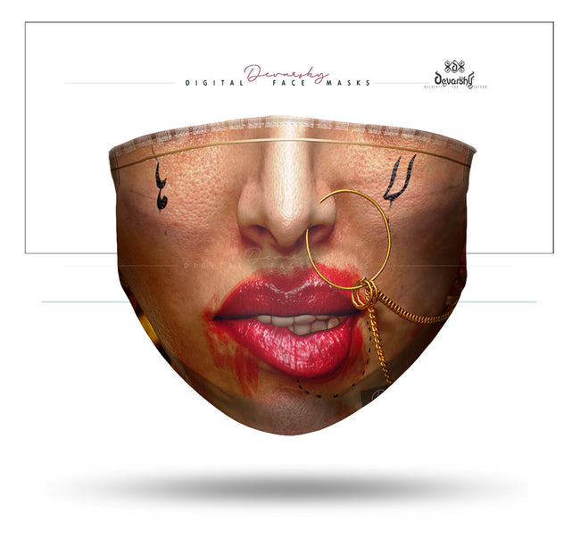 Red Smudged Lips Female Selfie Face Mask With Filter And Nose Wires - 90001