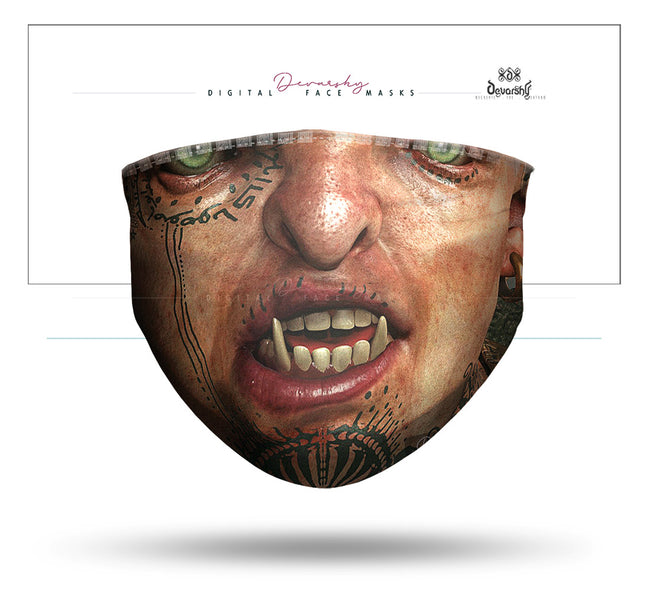 Tattoo Orc Scary Face Mask With Filter And Nose Wires - 90002