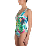 White Satin Illusion Printed Swimwear, Ladies One Piece Swimsuit, Devarshy Swimwear, PF - 1022A