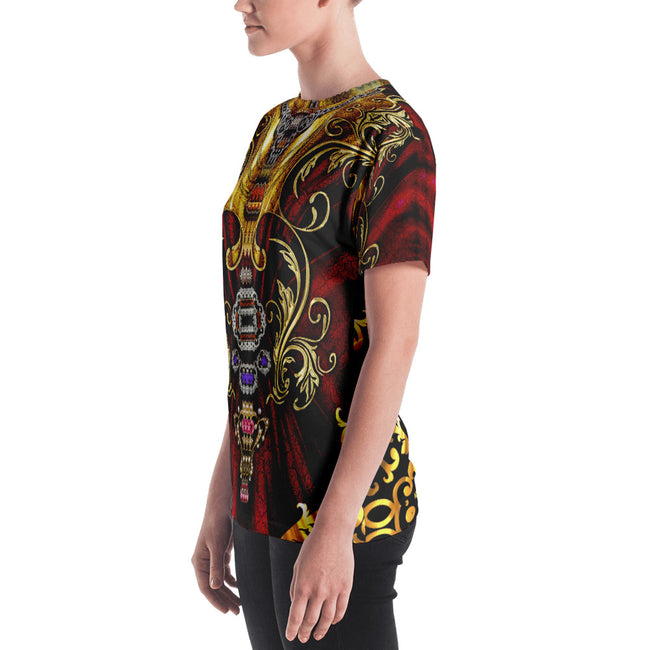 AURUM 79 Red Royal Decorative Devarshy Printed Women's T-Shirt PF - 1105C