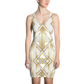 Golden Reflectiva Spandex Sheath Dress, Printed Bodycon Dress, Devarshy Dress, PF - 7764A