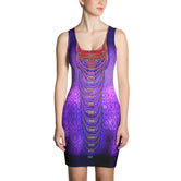 Purple Mesh Printed Sheath Dress, Spandex Dress, Sleeveless Bodycon Dress, Devarshy Dress, PF