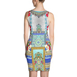 Beautiful Aqua Fez Printed Bodycon Dress, Spandex Sheath Dress, Devarshy Dress,  PF - FIFTY002