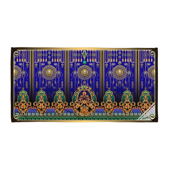 Baroque Royal Blue Ornate Cotton Towel, Printed Beach Towel, Devarshy Bath, PF - 9997B